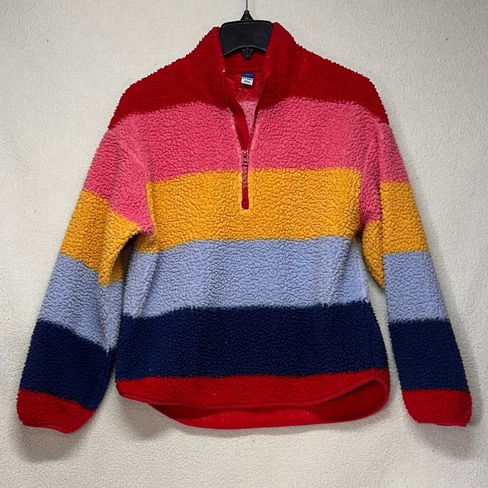 Old Navy Colorblock Sherpa Pullover XS Cozy Half Zip Fleece Bright Retro